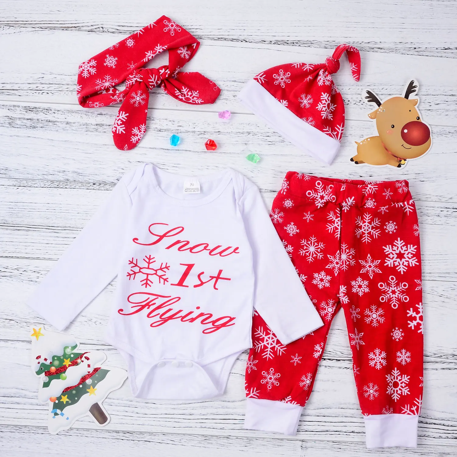 2019 Детский Зимний Рождественский костюм из 4 предметов с длинными рукавами и