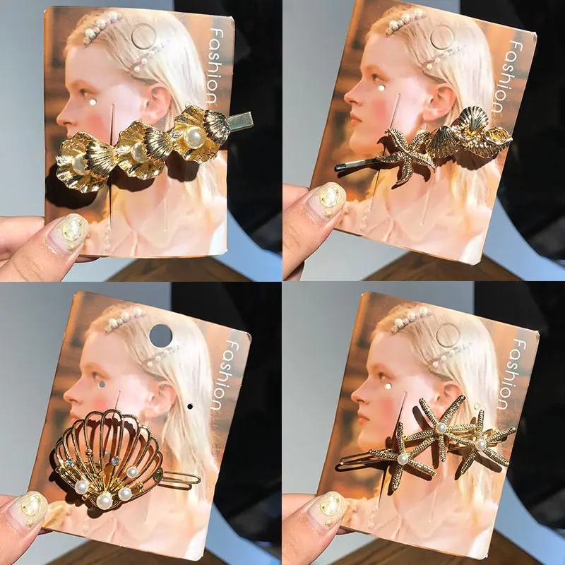 Женская заколка для волос JJFOUCS Золотистая в форме морской раковины металлическая