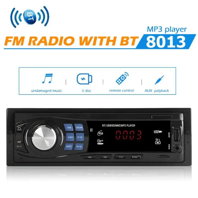 Автомагнитола 1 DIN Авторадио стерео аудио mp3 плеер Bluetooth USB AUX FM 12 В