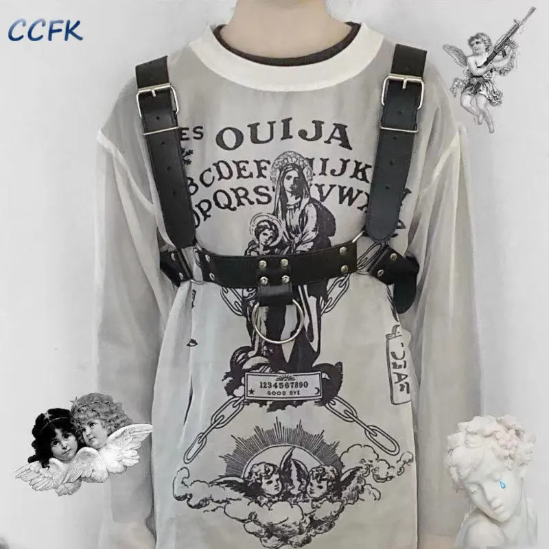 CCFK-cinturón Punk para mujer, correa de hombro con hebillas ajustables, remaches de círculos, accesorio de decoración gótica Emo Grunge e-girl
