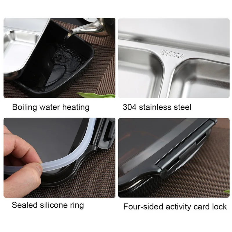 3 отсека Ланч бокс из нержавеющей стали Портативный для пикника офиса школы