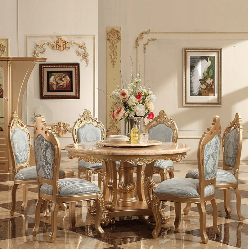 Combination Dining Table All Solid Wood Carved Villa With Turntable