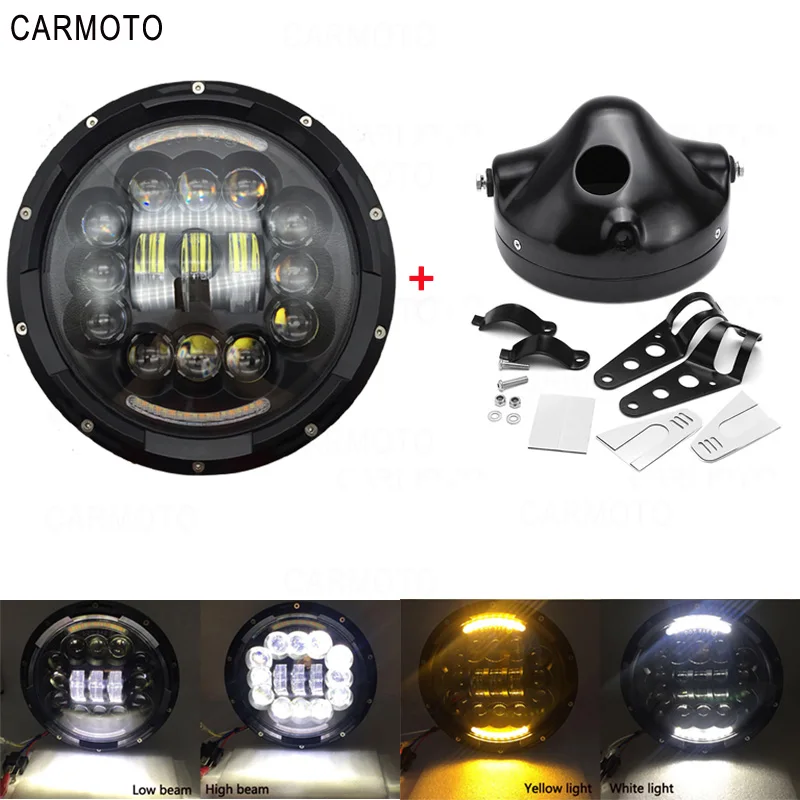 Черный 1pcs 7 Inch DOT SAE E9 Motorcycle Headlamp with angle eye Led Headlight 7inch housing bucket trim ring for Touring Electra Glide - Цвет: Черный