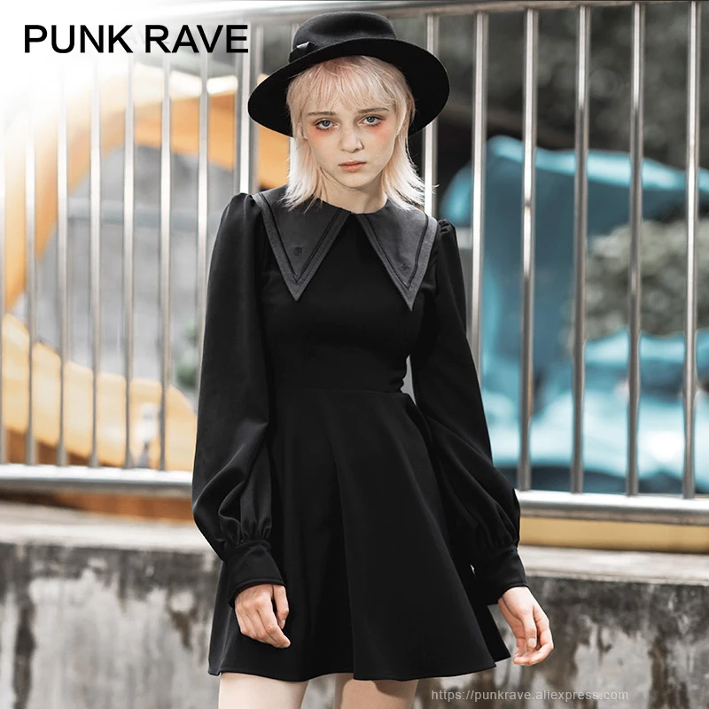 Черное платье трапециевидной формы в стиле панк для девочек готическое ретро