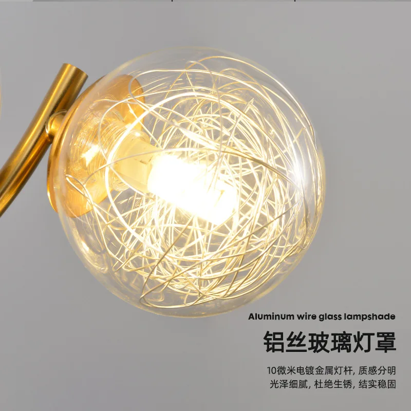 

LED Chandelier Creative Bedroom Bedside Hanging Light Glass Ball Modern Nordic Restaurant Bar Coffee Simple Gold Pendant Lamp