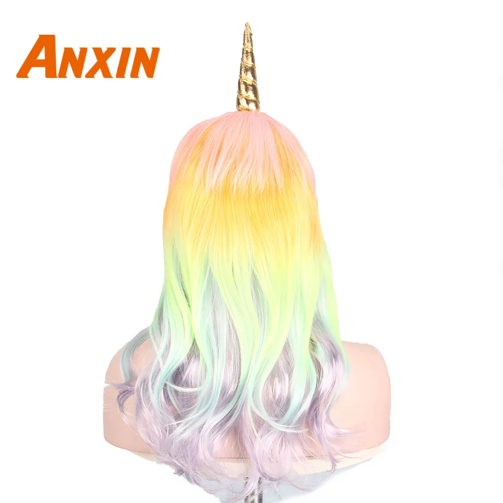 

Anxin Long Curly 20'' Unicorn Wig Colorful With Bangs Adults Party Anime Cosplay Wig