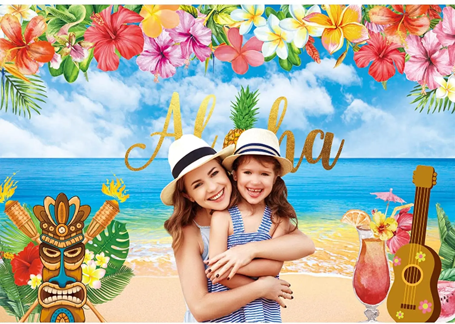 

Aloha Luau Party for Tropical Hawaiian Beach Background Sea Palm Birthday Musical Party Baby Shower Banner Decoration Cake Table