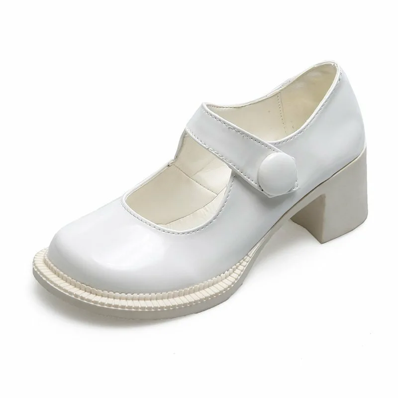 

Mary Jane High Heels Women's Leather Shoes Vintage Platform Retro Square Head Non-slip Wear-resistant Comfortable Frosted Patent