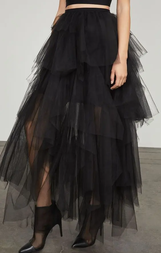 

Black Tulle Skirts Plus Size Extra Puffy Tulle Skirt Ball Gown Maxi Skirt for Women Custom made skirt юбка с высокой талией
