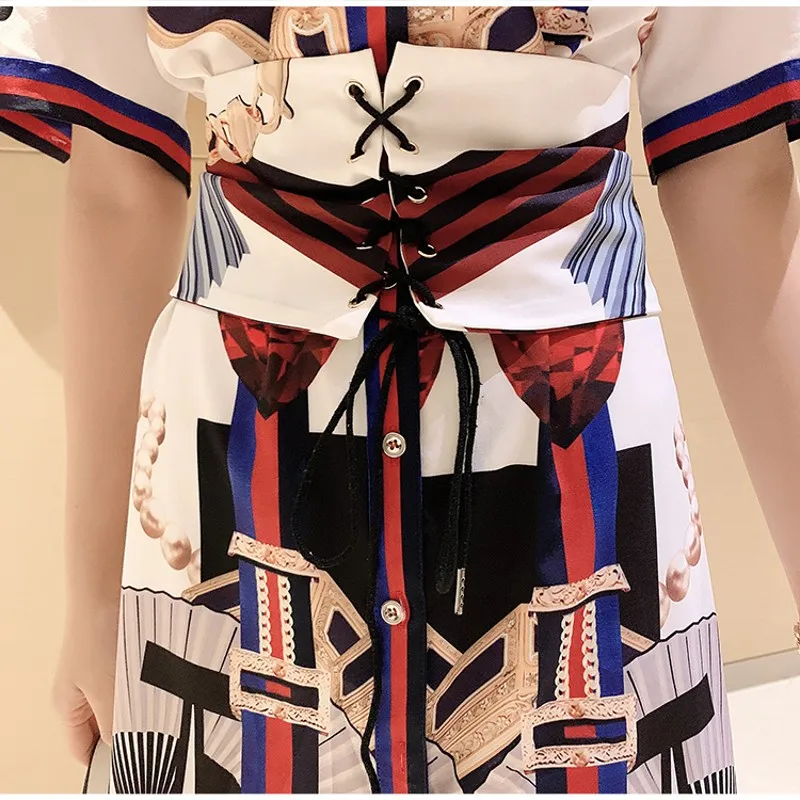 

New Arrival Women's Vintage Print short Sleeve Mini Dresses Elegant Female Sashes Single Breasted Plus Size Party Dress Vestidos