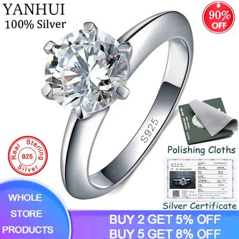 95%-ная скидка! С сертификатом оригинальное 925 Серебряное кольцо 1.5ct Пасьянс кубический цирконий хорошее ювелирное изделие Свадебные Кольца для женщин J121