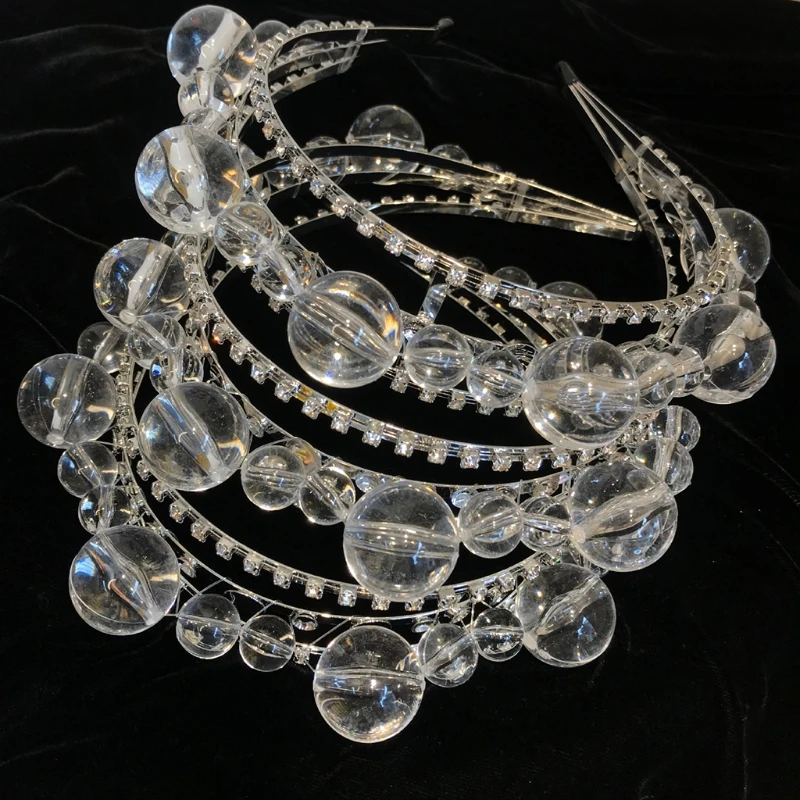 

Baroque Luxurious Jewelry Headband Multilayer Rhinestone Clear Crystal Ball Beaded Hair Hoop Ladies Wedding Prom Party