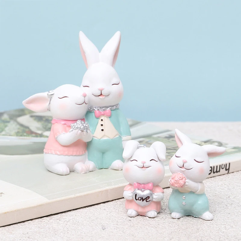 Set of 6 Sweet Family Figurines Rabbit Cat Couple Bunny Kitten Ornament Cake Topper Home Party Dessert Decoration | Дом и сад