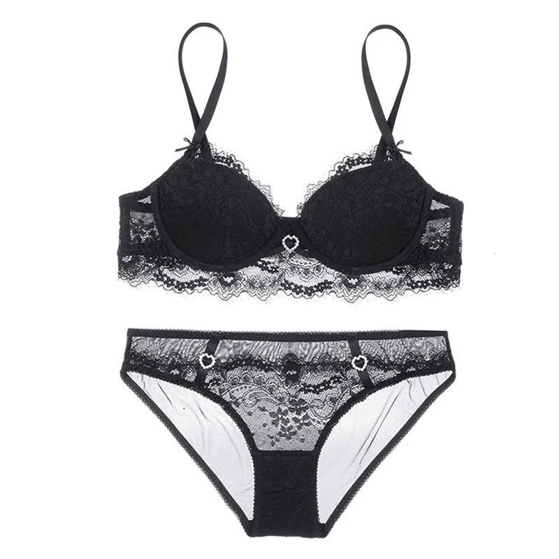 2020 New European and American Thin Sexy Pattern Lace Underwear Gathers Up Bra Set, Breathable and Comfortable Ladies Bra