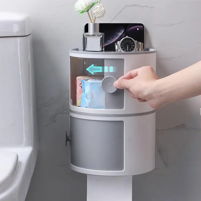 

Toilet Paper Box Plastic Storage Rack Waterproof Wall-Mounted Bathroom Shelf Large Capacity Household Cosmetic Shower Boxes