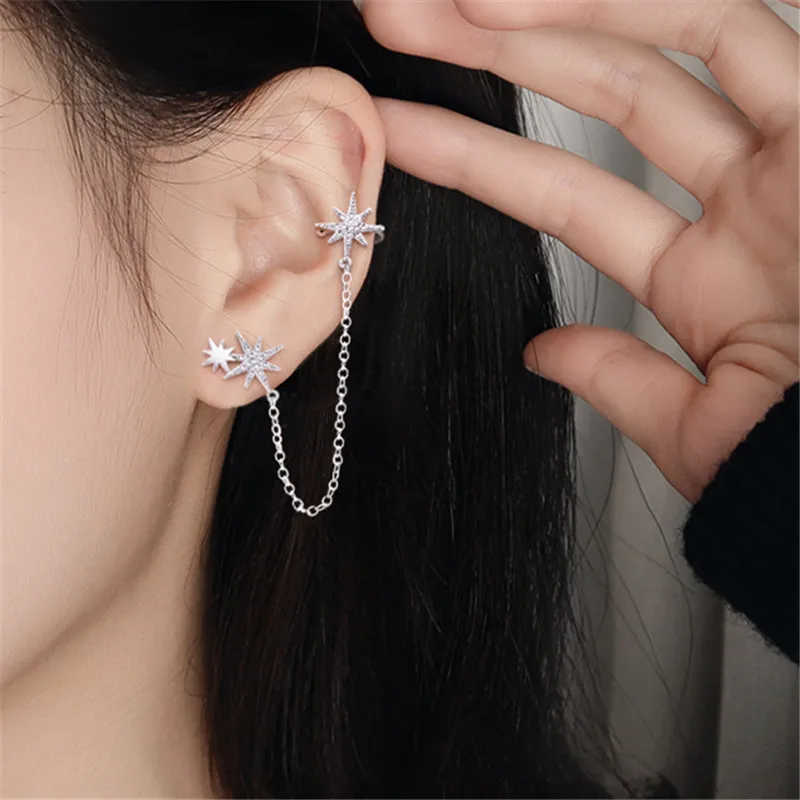 

1 Pcs 925 Sterling Silver Tassel Long Chain Star Stud Earrings For Women Girls Punk Jewelry Pendientes eh1303