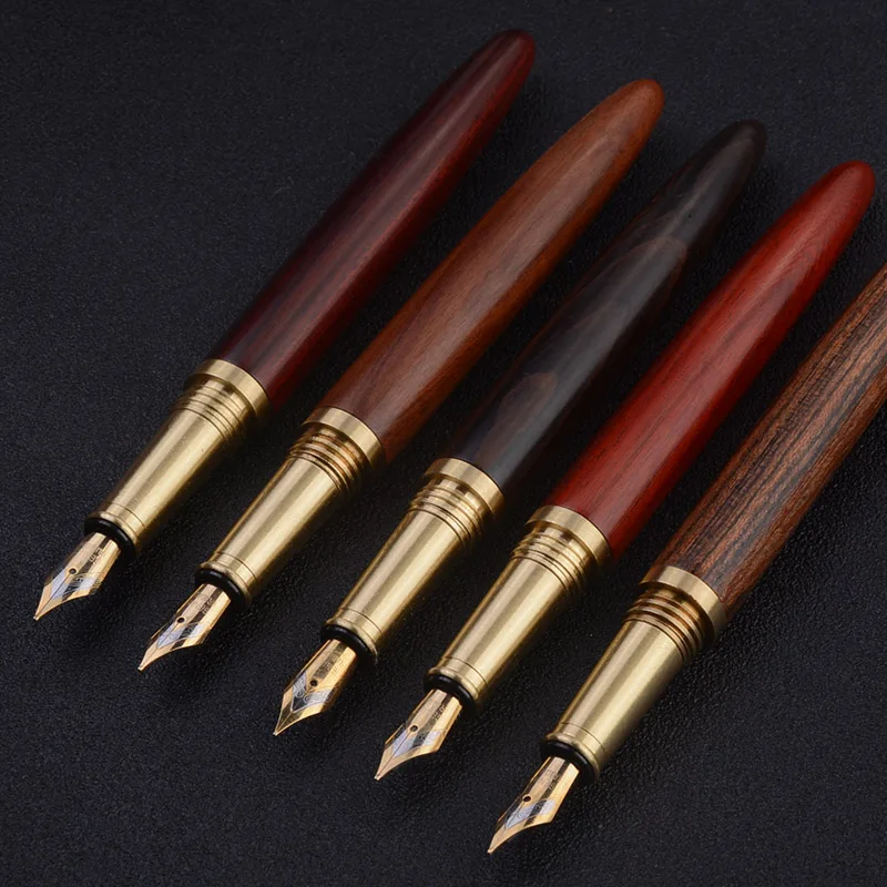 Luxury Brass Fountain Pen Office 0.7mm Ink Pen Student Wood Calligraphy Pens For School Writing Stationery Supplies