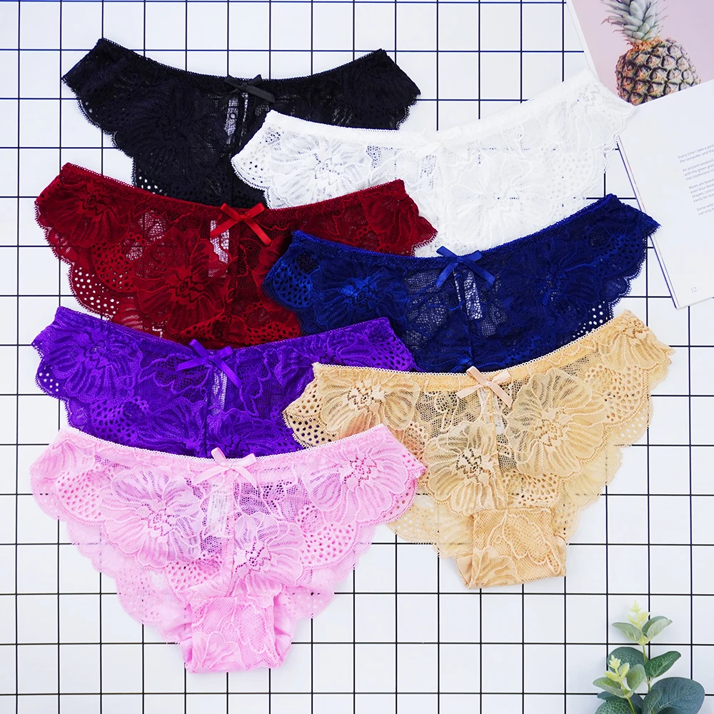 

3 Pcs Lots New Sexy Women Lace Panties Underwear Lace Briefs Transparent Hollow Out Floral Bow Soft Lingerie Panties Women
