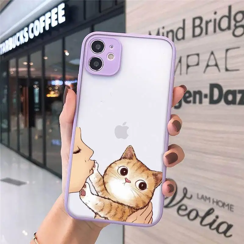 

Cartoon No Kisses cute Cat animal Phone Case matte transparent For iphone 7 8 11 12 plus mini x xs xr pro max cover
