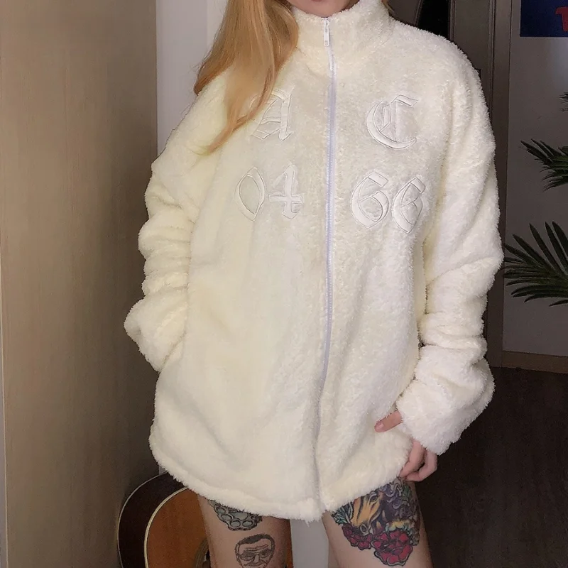 

Autumn Winter Fashion Thicken Fashion Simple Solid White Casual Loose Women Coat New Korean Office Lady Jacket Hot Sale Jackets