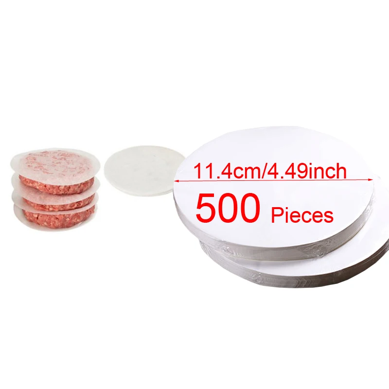 11.4cm 500Pcs Paper Алюминиевый сплав пресс-инструмент для мяса для гамбургеров бургер производитель говядины плесень бургер ПРЕСС производитель инструменты с 100 шт масло Патти бумага - Цвет: 11.4cm 500Pcs Paper