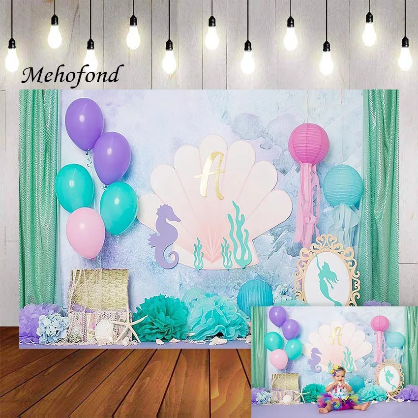 

Фон для фотосъемки Mehofond воздушный шар Русалка океан ракушки Девушка День Рождения Вечеринка портрет Фотостудия