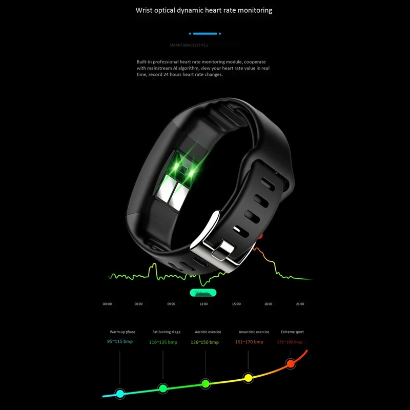 P11 умный Браслет Bluetooth фитнес-трекер IP67 водонепроницаемый измерение температуры