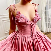 uzn elegant pink v neck pleated a line prom dress sexy spagetti straps backless evening dress plus size party dress with flowers