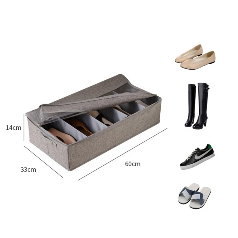 

Shoes Storage Organizer Under-Bed,with Adjustable Dividers,Fits 6 Pairs Shoes,Blankets,Duvets Storage Bins,Gray,2 Pcs