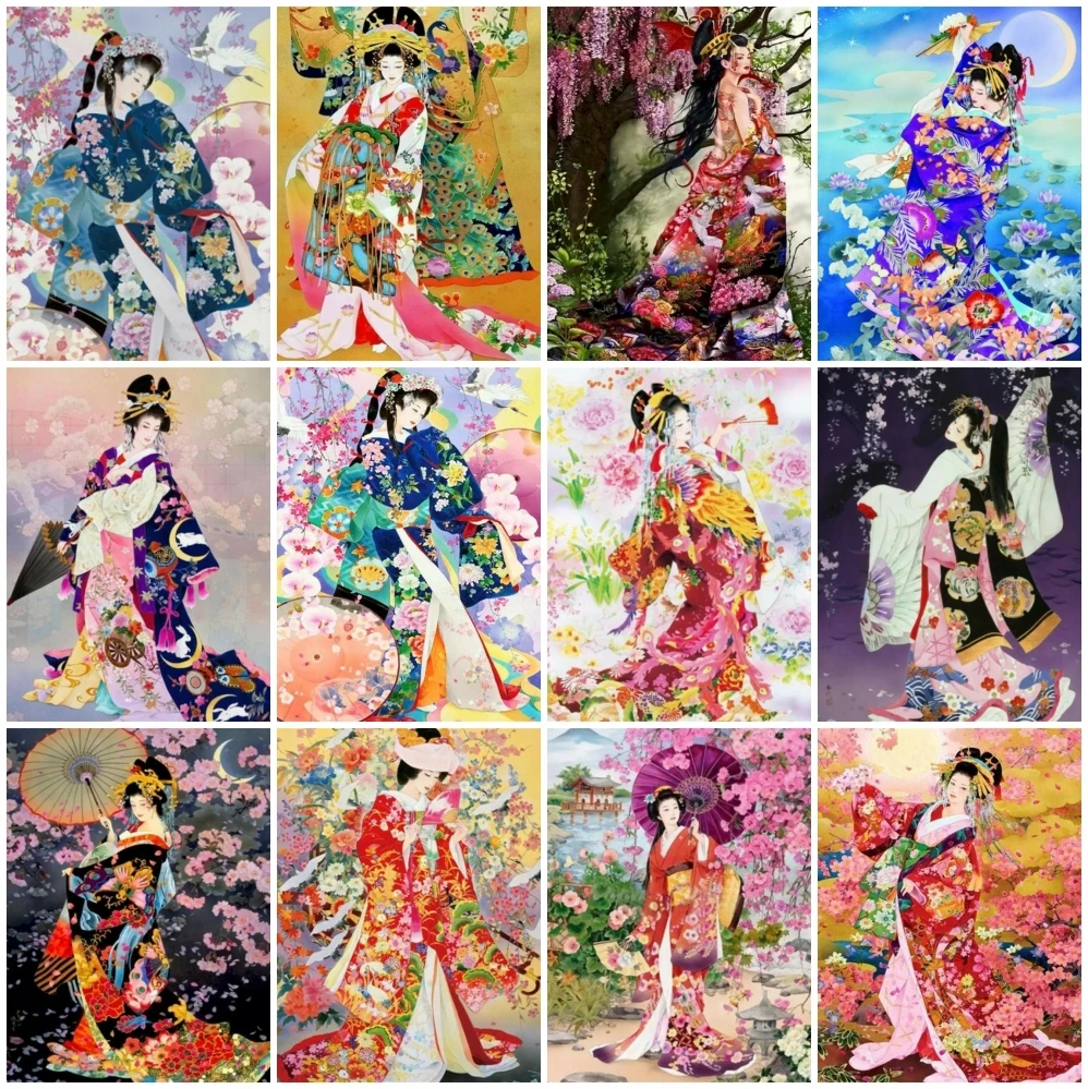 

AZQSD Diy Oil Painting Drawing On Canvas Japanese Girl Painting On The Wall Painting By Numbers Portrait Wall Decoration