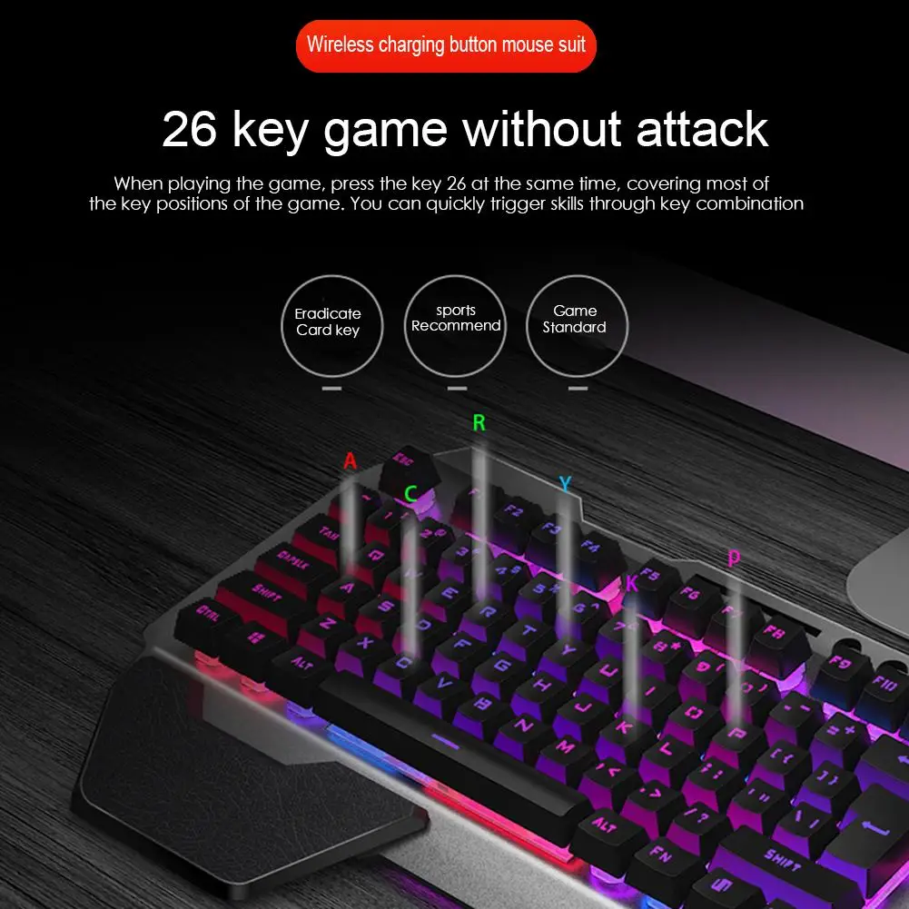 

Durable Keyboard Mouse Combos Classic Delicate K680 2.4G Wireless Rechargeable 26 Keys Non-Conflict Keyboard 6 Button Mouse Set