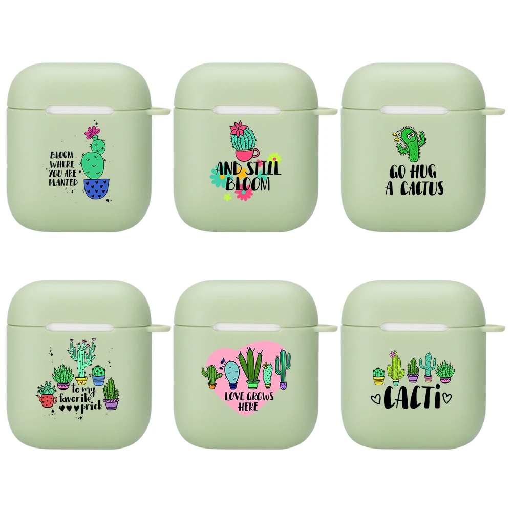 

Lovely Cactus For Apple Airpods 2 Earphone Case luxury Silicone Soft For Air Pods Wireless Charging Accessories With Keychain