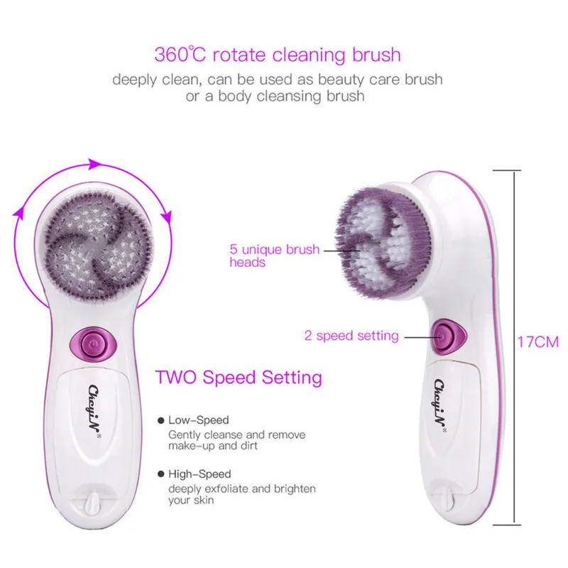 

5 in 1 Facial Cleansing Brush Electric Rotary Soft Facial Cleaner Pore Cleaning Brush Dead Skin Exfoliating Blackhead Removal 31
