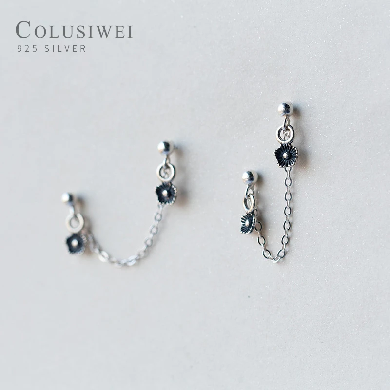 Colusiwei New Arrival Vintage Flower Stud Earrings for Women Genuine 925 Sterling Silver Ear Studs Ethnic style Fine Jewelry | Украшения и