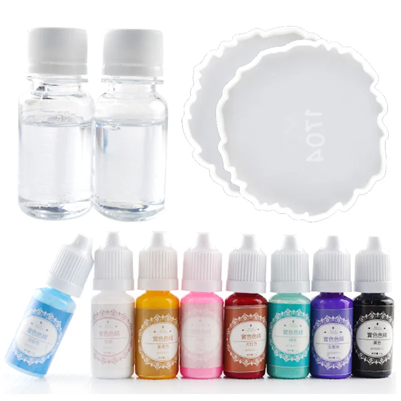 

Diy Crystal Epoxy Mold Set Silicone Molds Kit UV Resin for Making Coaster Base Macaron Color Pigment Drop Glue Mold