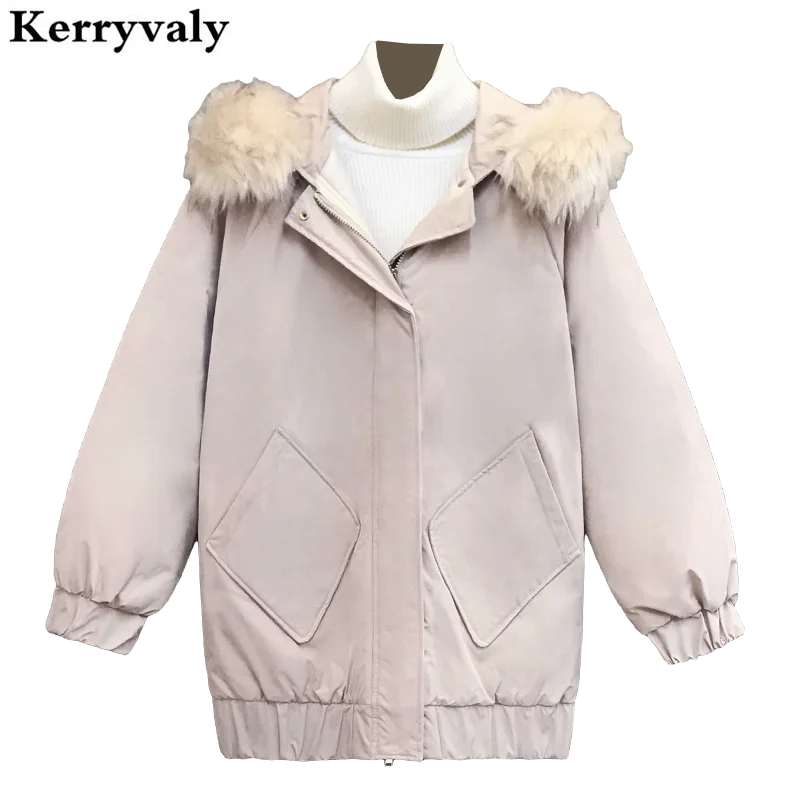 

New Hooded Fur Collar Loose Plus Size Velvet Padded Cotton Thick Coat Winter Parkas Women Long Sleeve Black Jacket K18012