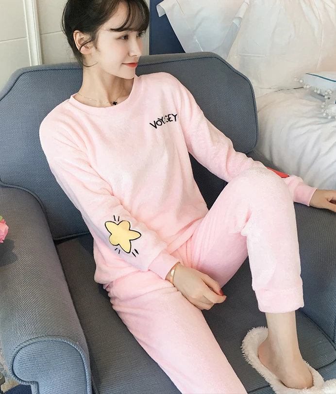 Женские пижамные комплекты 2019 осенне-зимние пижамы фланелевые Мультяшные