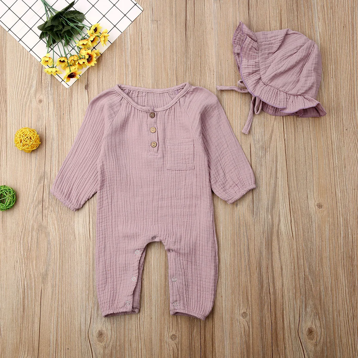 Комбинезоны для новорожденных девочек и мальчиков однотонный хлопковый льняной