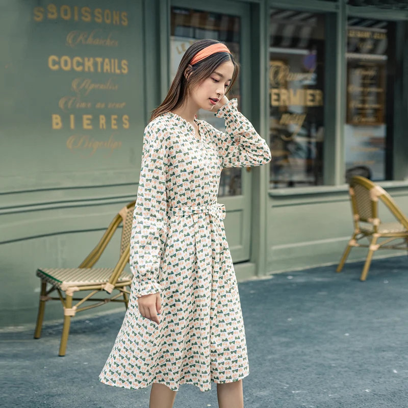 Женское платье с длинным рукавом и бантом INMAN Новое поступление осени 2020|Женские