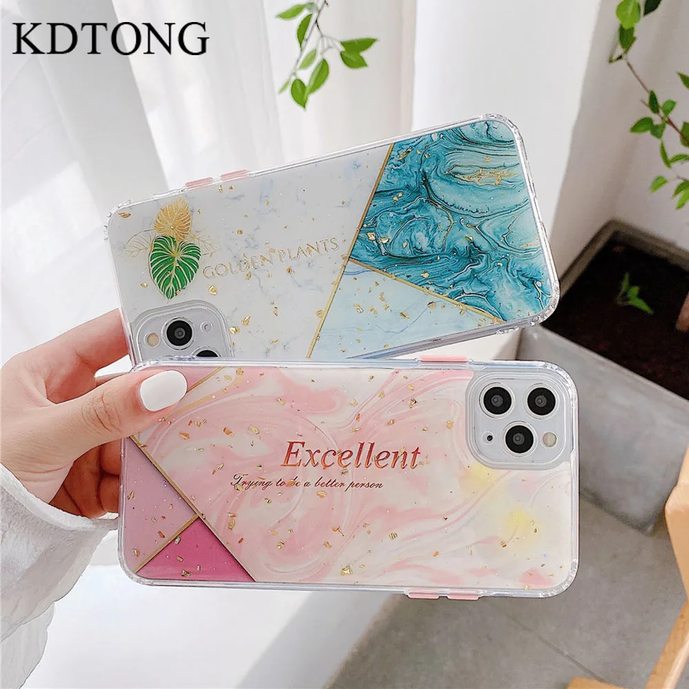 

Phone Case sFor iPhone 11 Pro 7 8 Plus X XR XS Max SE 2020 Case Cute Fresh Transparent Gold leaf Soft Silicone Cover Capa Coque