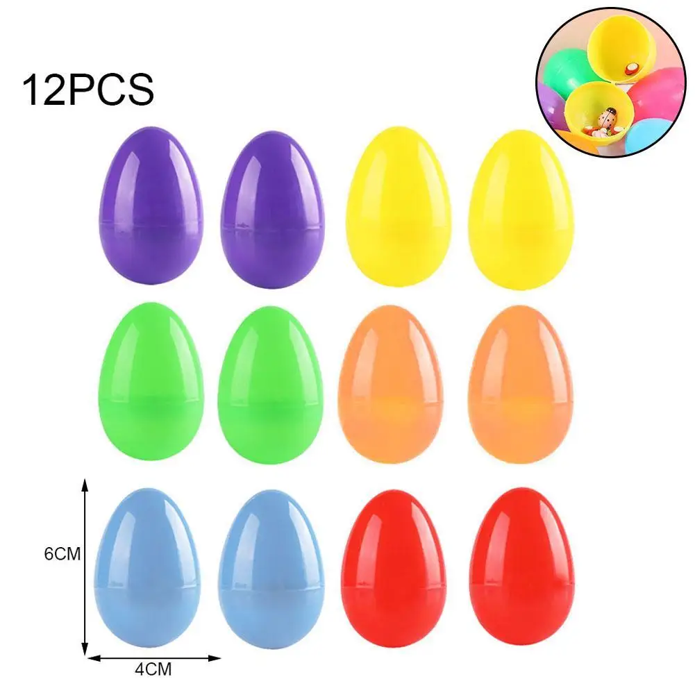 

12Pcs Plastic Filler Easter Eggs Fillable Egg Hunt Party Decoration Hollow Capsules DIY Hand Painted Eggs 6x4cm