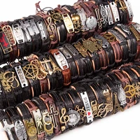 30pcslot mix styles metal leather cuff punk jesus biker bracelets mens womens jewelry party gifts wholesale bulk