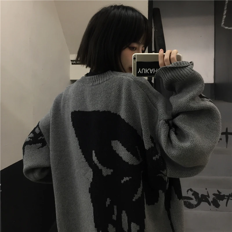 Женский свитер готический Топ большого размера вязаные черные пуловеры в стиле