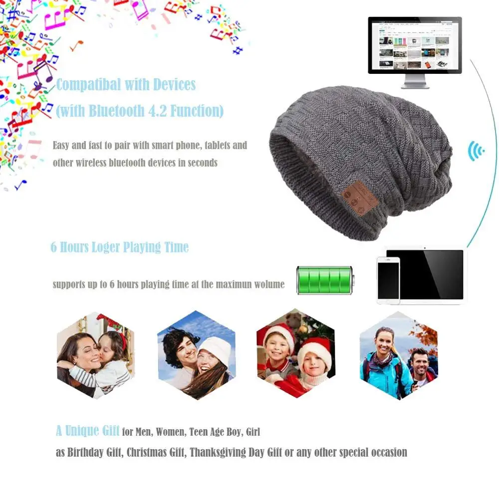 Bluetooth 4 2 музыкальная шапка наушники гарнитура для женщин и мужчин с микрофоном
