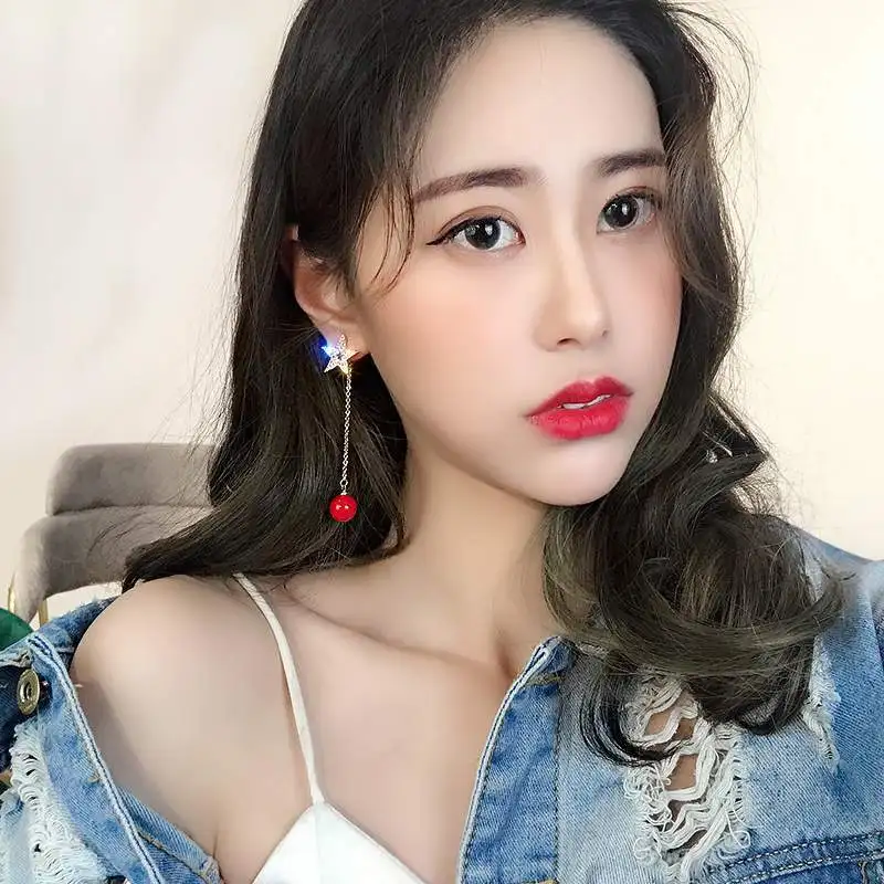 S925 Серебряные асимметричные серьги с пятиконечной звездой женские корейские