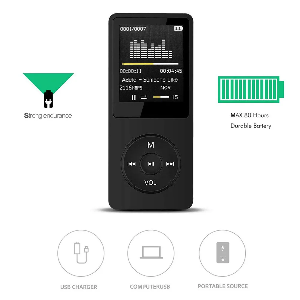 Portable MP3 Player Mini Walkman LCD Screen FM Radio Video Hifi Games Movies E-Books Music Players Built In Microphone | Электроника
