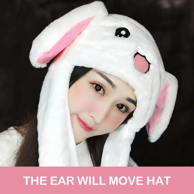 

New Women's Cute Hat Plush Can Moving Bunny Ears Hat With Shine Earflaps Movable Cap Winter Rabbit Ears Toy Gift For Child Girls