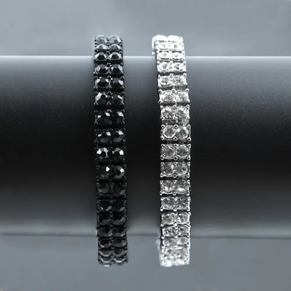 2 ряда Кристалл Iced Out Мужчины Леди Bling теннис прекрасный браслет в стиле хип-хоп " панк браслет