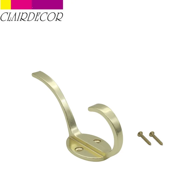 Bright Brass Крючок для одежды, сверхпрочные Крючки для пальто, настенные крючки для шляп, оборудование, двойной зубец, ретро вешалка для пальто с 2 винтами - Цвет: Bright Brass