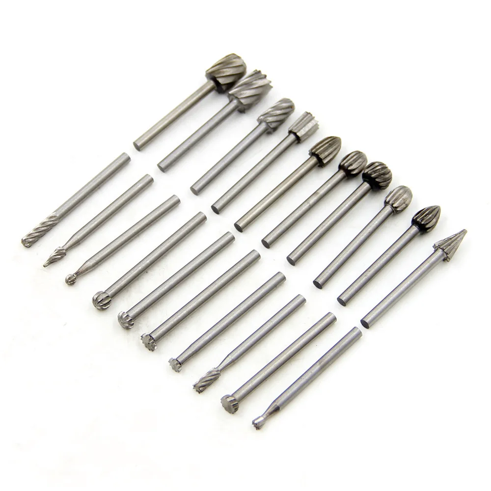 1Set 3 MM Electric Grinder High-Speed Steel Woodworking Small Rotary File Carving DIY Grinding Head Milling Cutter Accessories